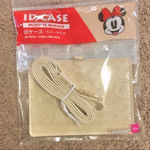 Minnie mouse badge ID holder lanyard beige